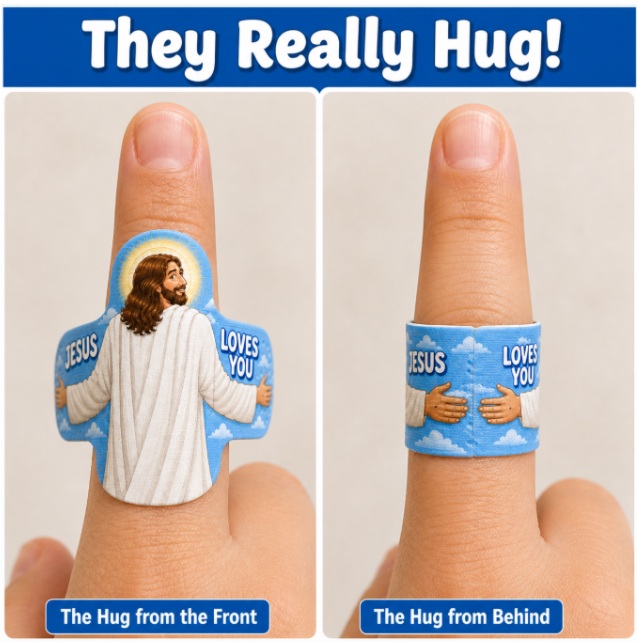 Happy Heals bandaid on a finger — They Really Hug!